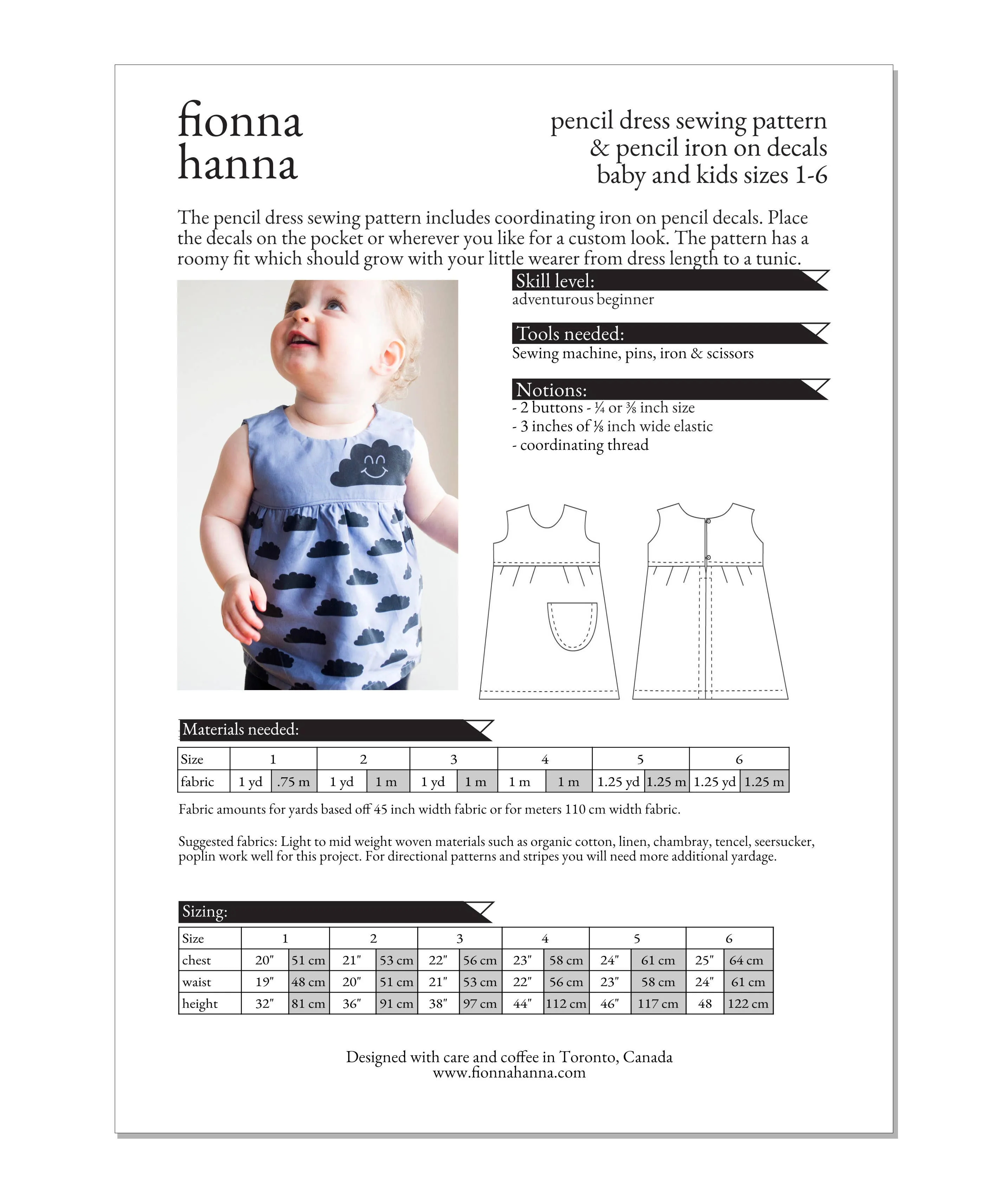Pencil Dress Sewing Pattern with Pencil Iron On Decals