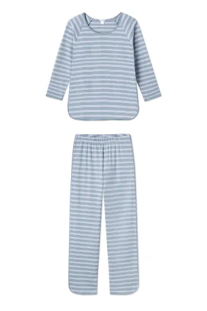 Pima Long-Long Set in Dusty Blue Stripe
