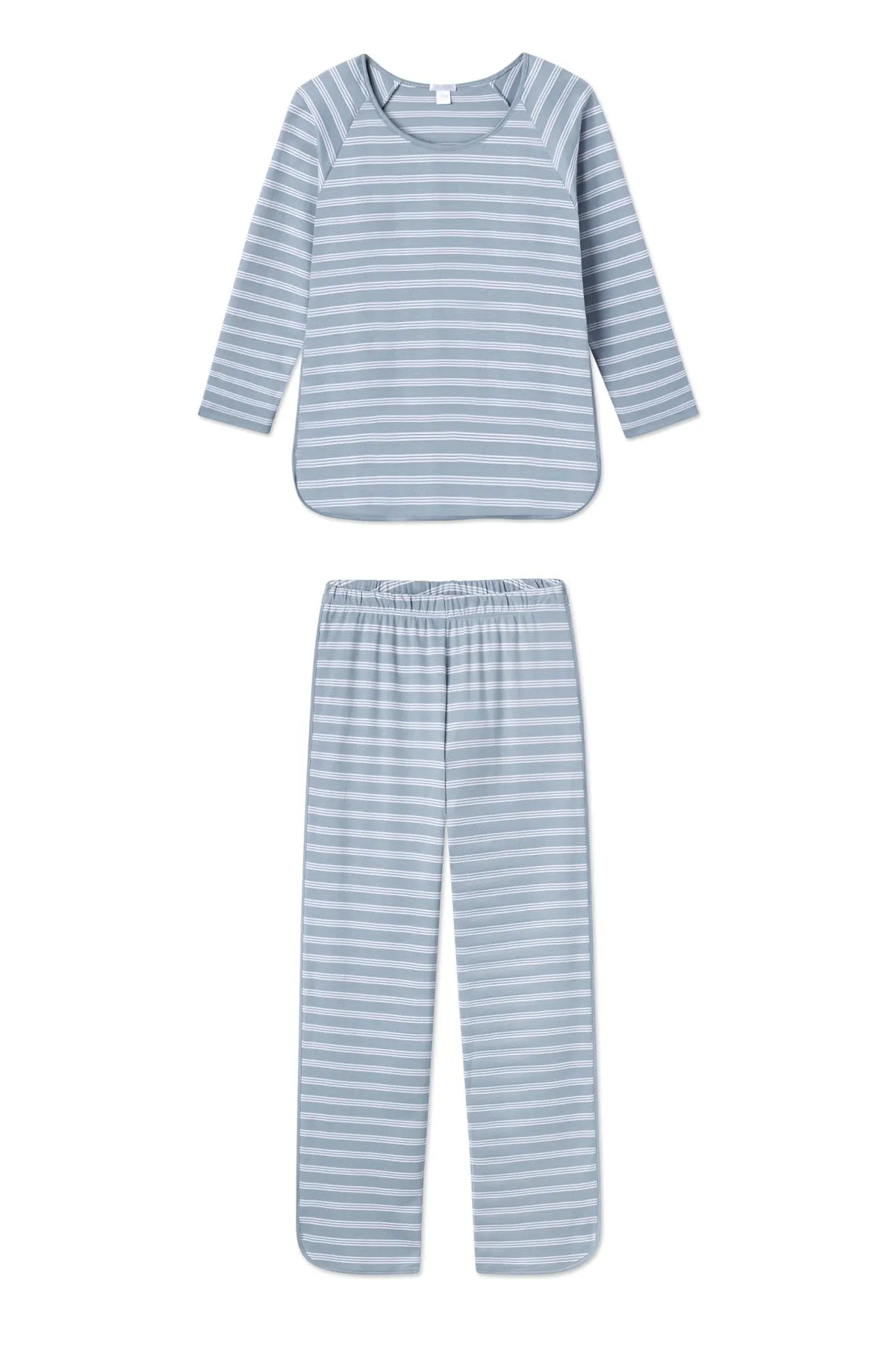 Pima Long-Long Set in Dusty Blue Stripe