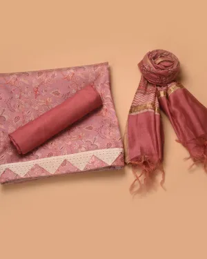 Pink Chanderi Silk Blend Printed Unstitched Suit Fabric Set With Chanderi Dupatta
