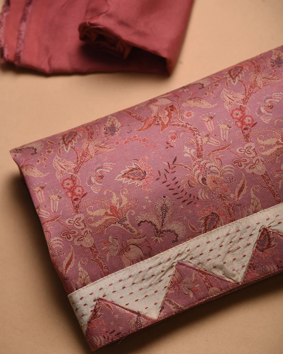 Pink Chanderi Silk Blend Printed Unstitched Suit Fabric Set With Chanderi Dupatta