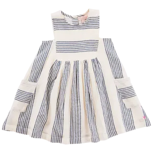 Pink Chicken Courtina Dress - Antique White / Navy Column Stripe