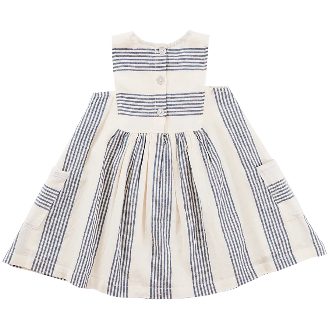 Pink Chicken Courtina Dress - Antique White / Navy Column Stripe