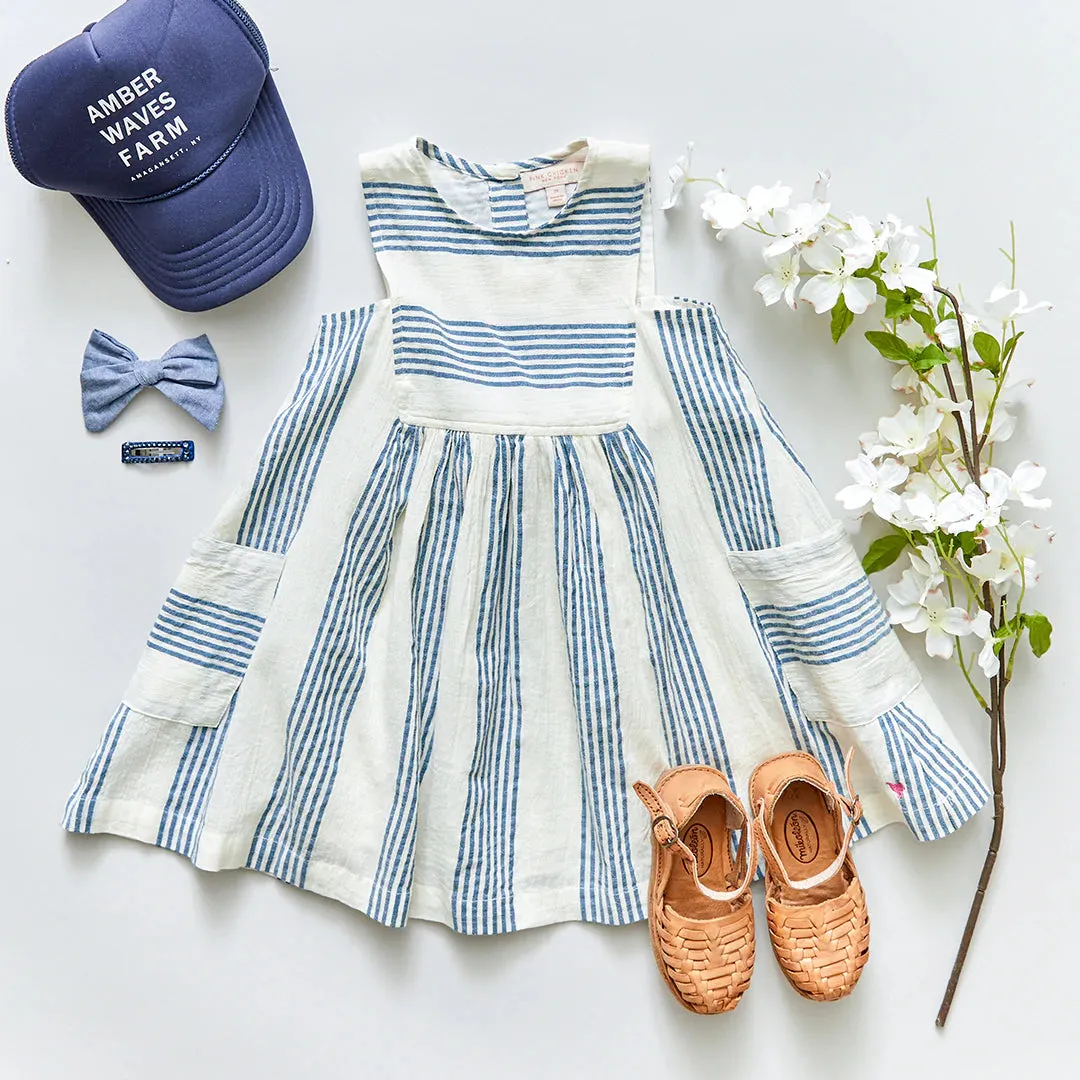 Pink Chicken Courtina Dress - Antique White / Navy Column Stripe