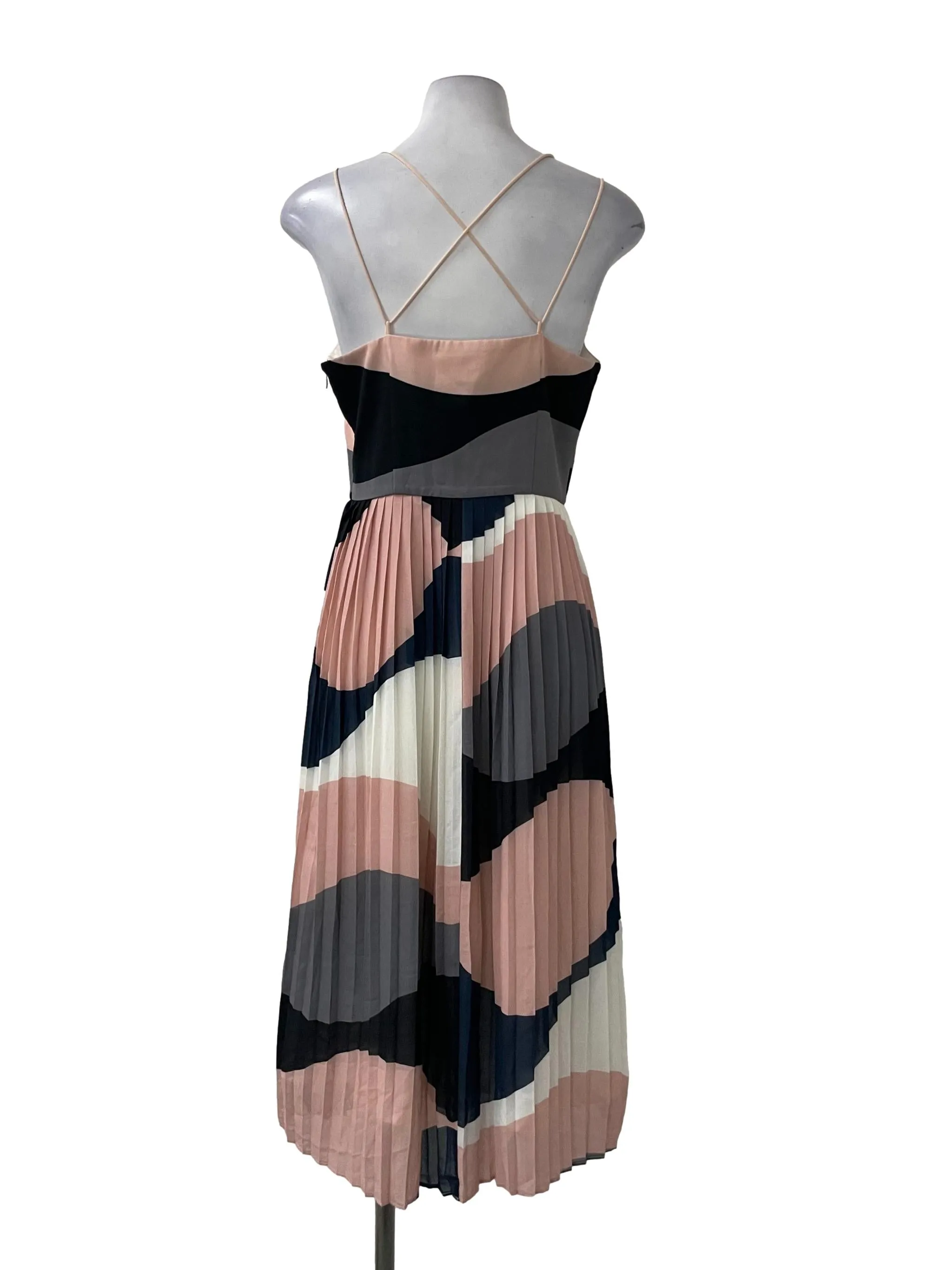 Pink Cross Back Pleated Dress