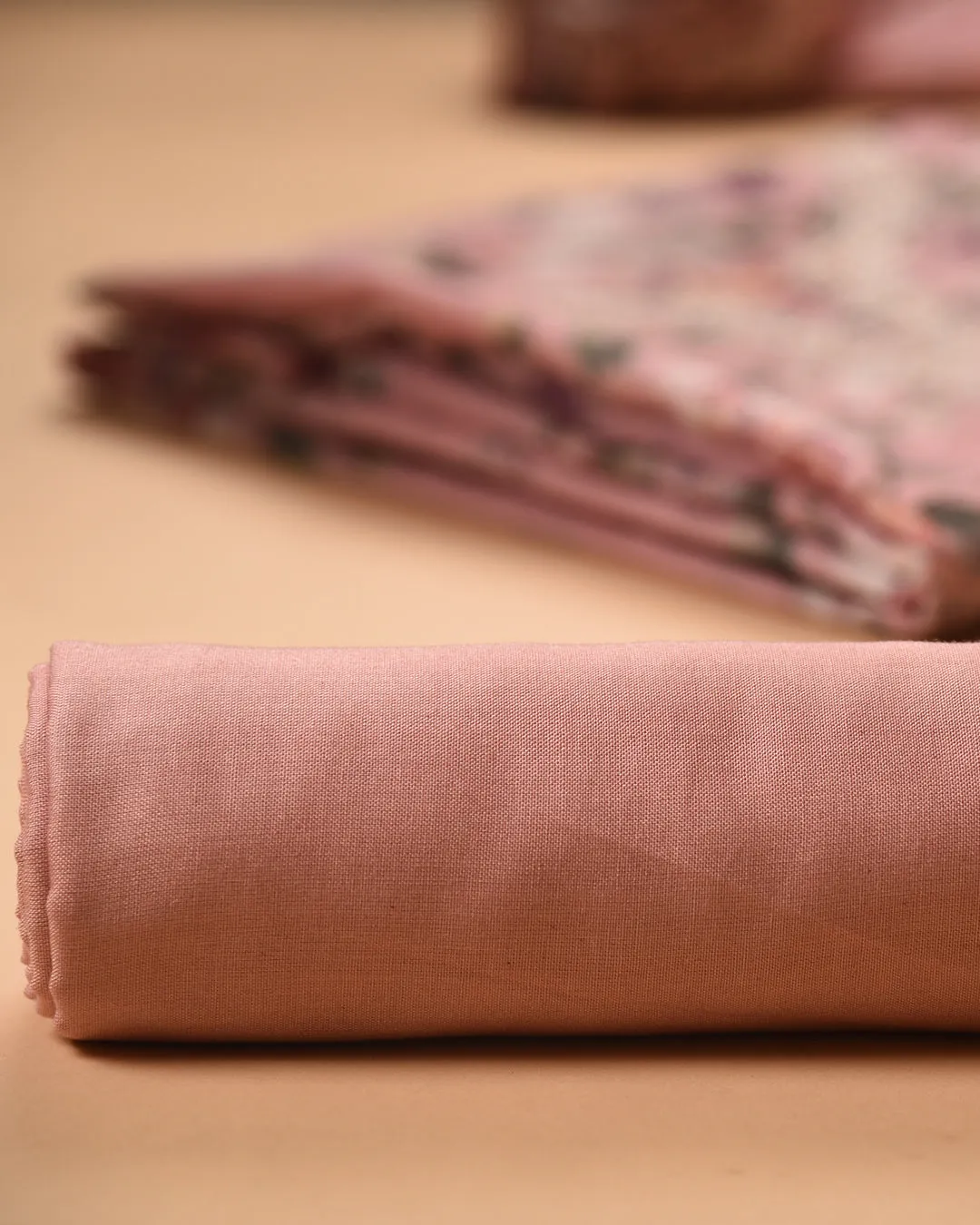 Pink Linen Blend Printed With Embroidery Unstitched Suit Fabric Set With Linen Dupatta