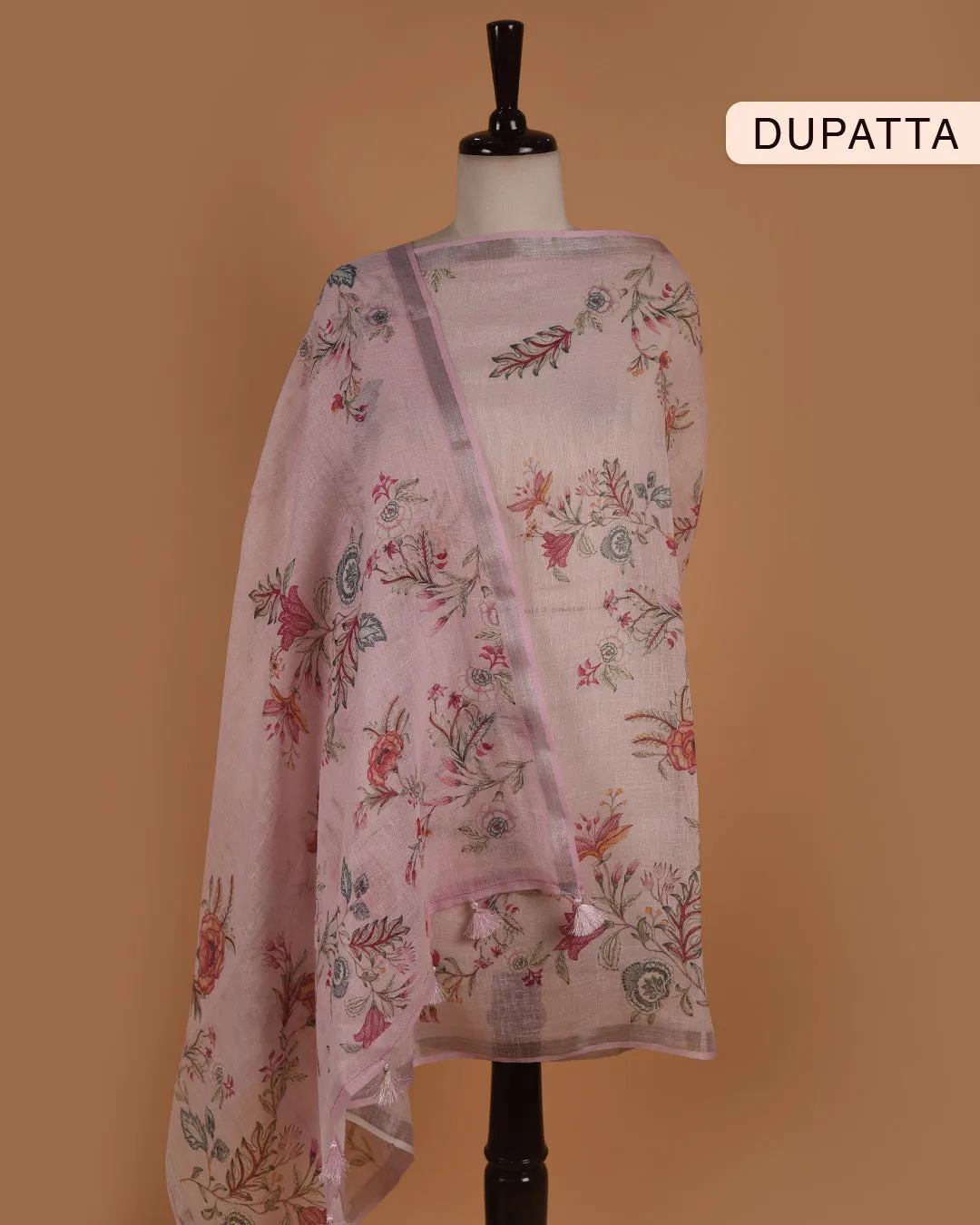 Pink Linen Embroidered Unstitched Suit Fabric Set With Linen Printed Dupatta