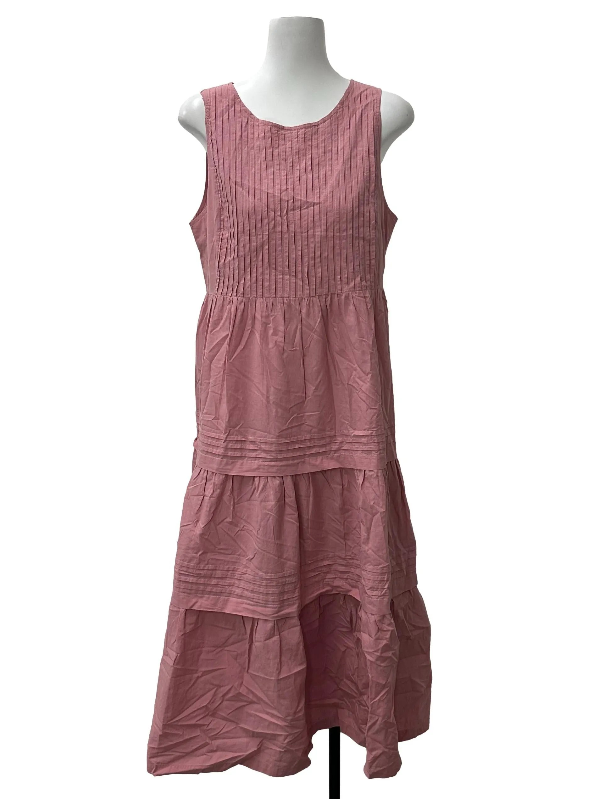 Pink Pleated Tiered Dress