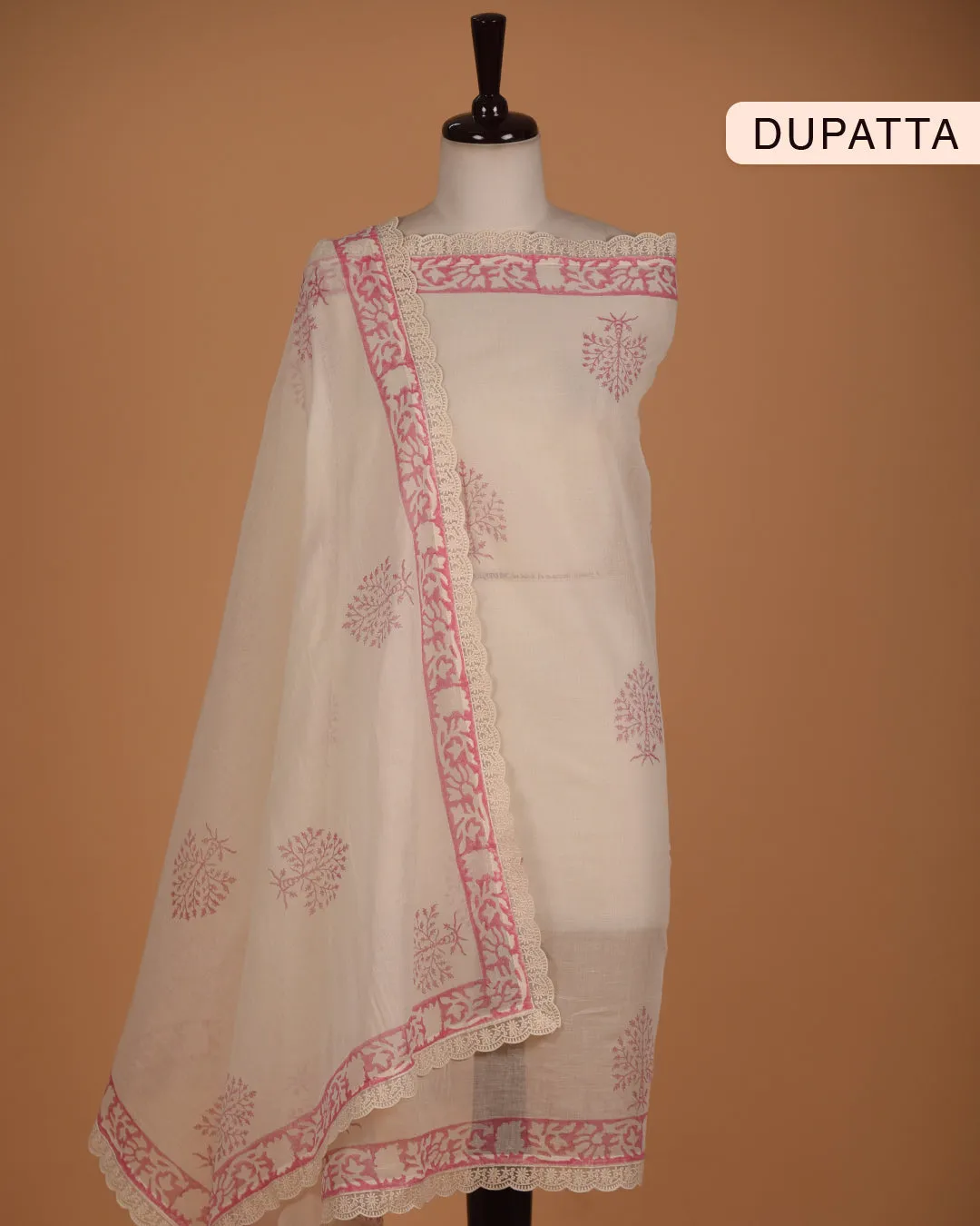 Pink Pure Cotton Printed With Embroidery Unstitched Suit Fabric Set With Cotton Dupatta