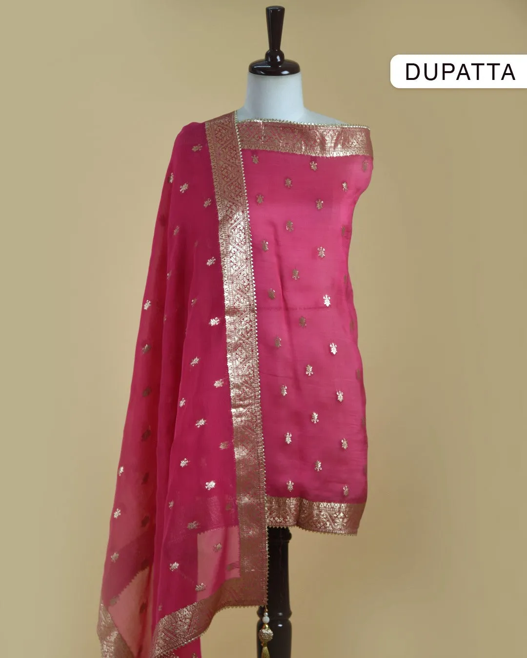 Pink Silk Viscose Blend Printed With Embroidery Unstitched Suit Fabric Set With Organza Woven Dupatta