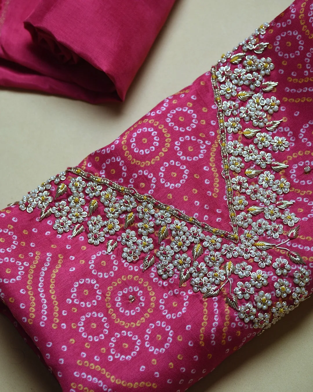 Pink Silk Viscose Blend Printed With Embroidery Unstitched Suit Fabric Set With Organza Woven Dupatta