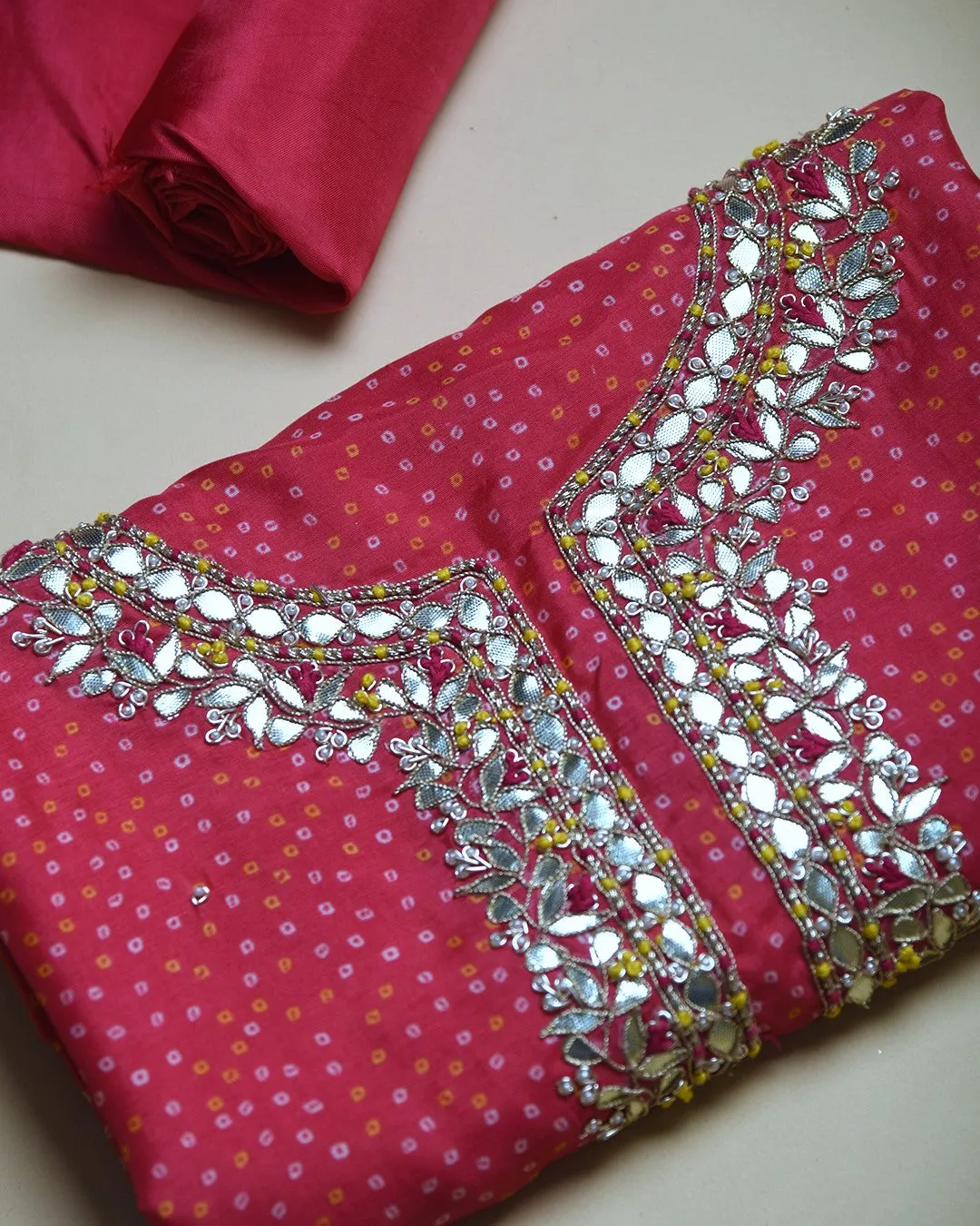 Pink Silk Viscose Printed With Embroidery Unstitched Suit Fabric Set With Organza Woven Dupatta