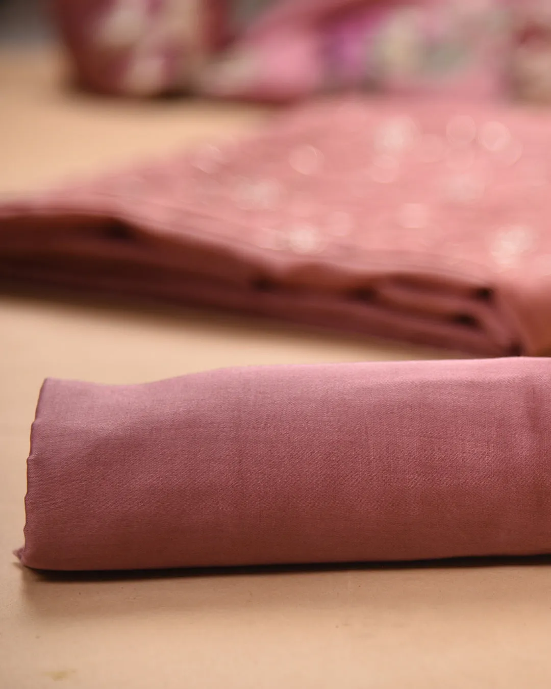 Pink Tussar Silk Hand Embroidered Unstitched Suit Fabric Set With Tussar SIlk Printed Dupatta