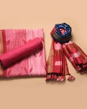 Pink With Blue Chanderi Shibori Dyed Unstitched Suit Fabric Set With Chanderi Shibori Dupatta