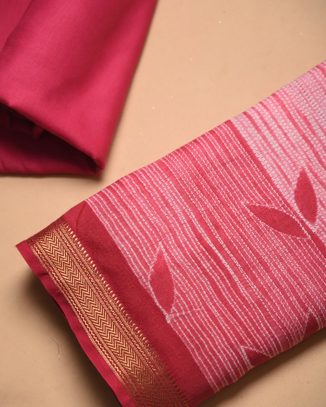 Pink With Blue Chanderi Shibori Dyed Unstitched Suit Fabric Set With Chanderi Shibori Dupatta