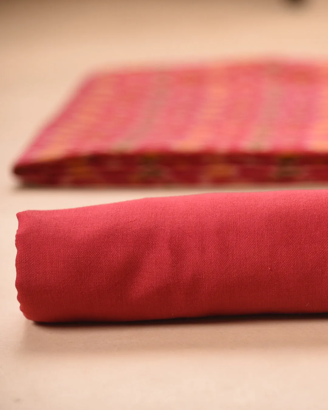 Pink With Yellow Chanderi Silk Ikat Unstitched Suit Fabric Set With Chanderi Dupatta