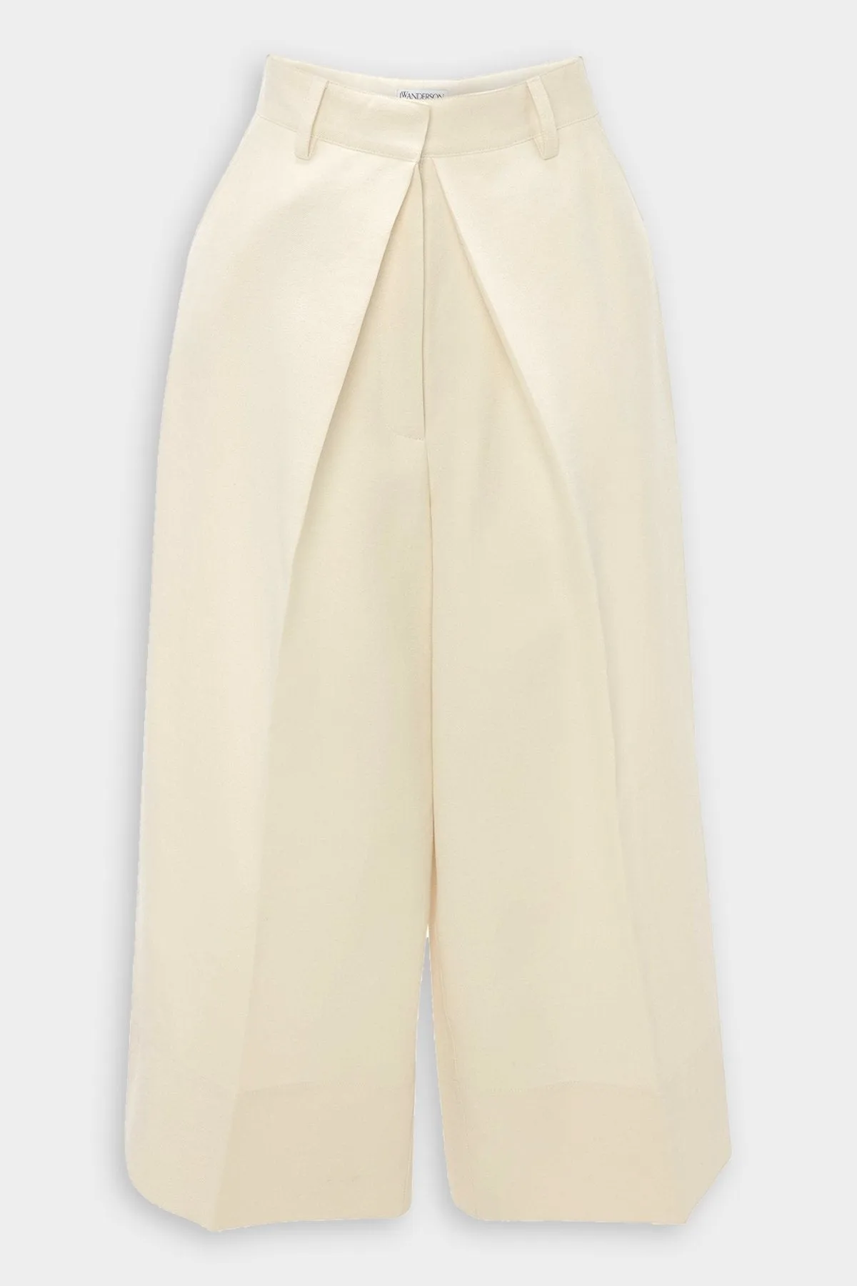Pleat Front Wide Leg Cropped Trousers in Off White