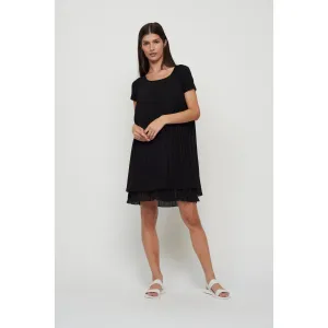 PLEATED GEORGETTE DRESS W/STRETCH JERSEY