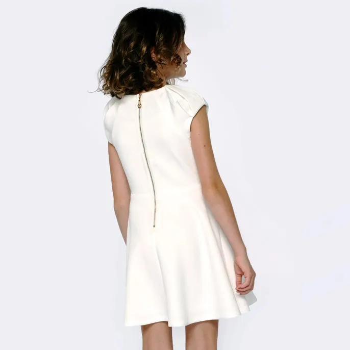 Pleated Neckline Scuba Dress - White