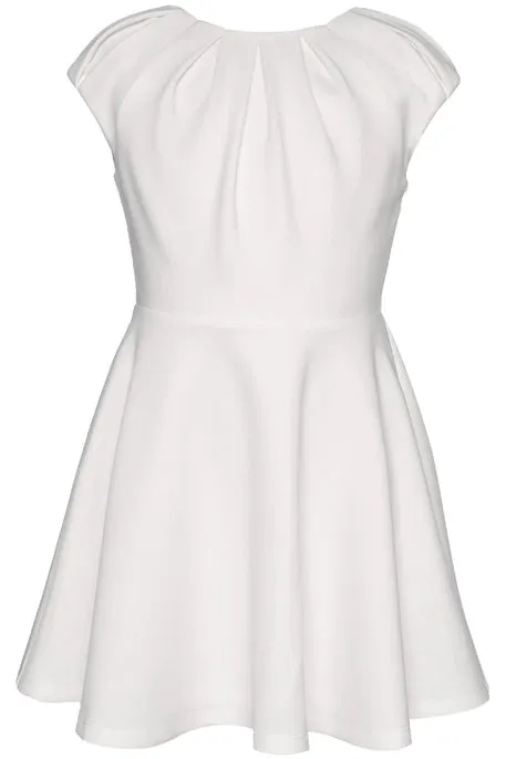 Pleated Neckline Scuba Dress - White