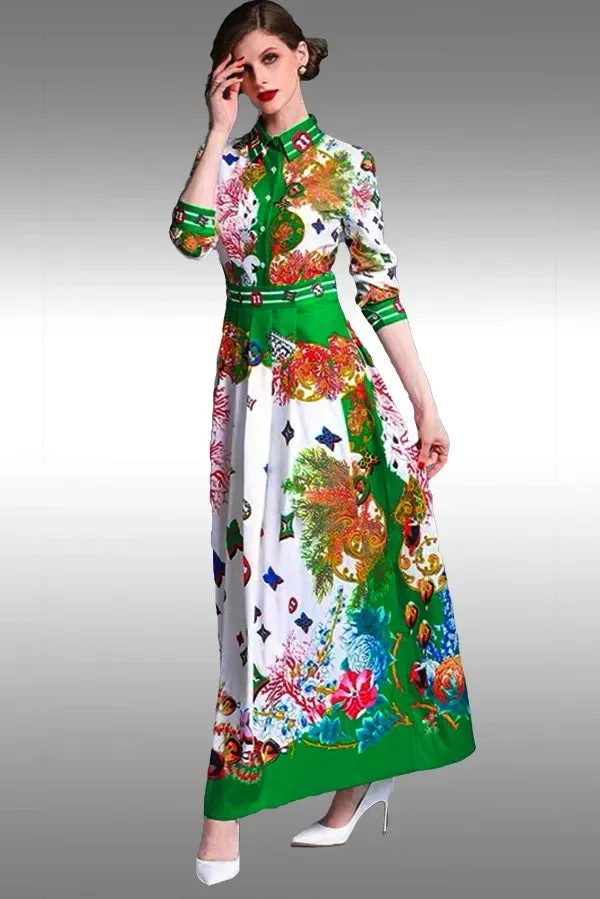 Pleated Print Dress