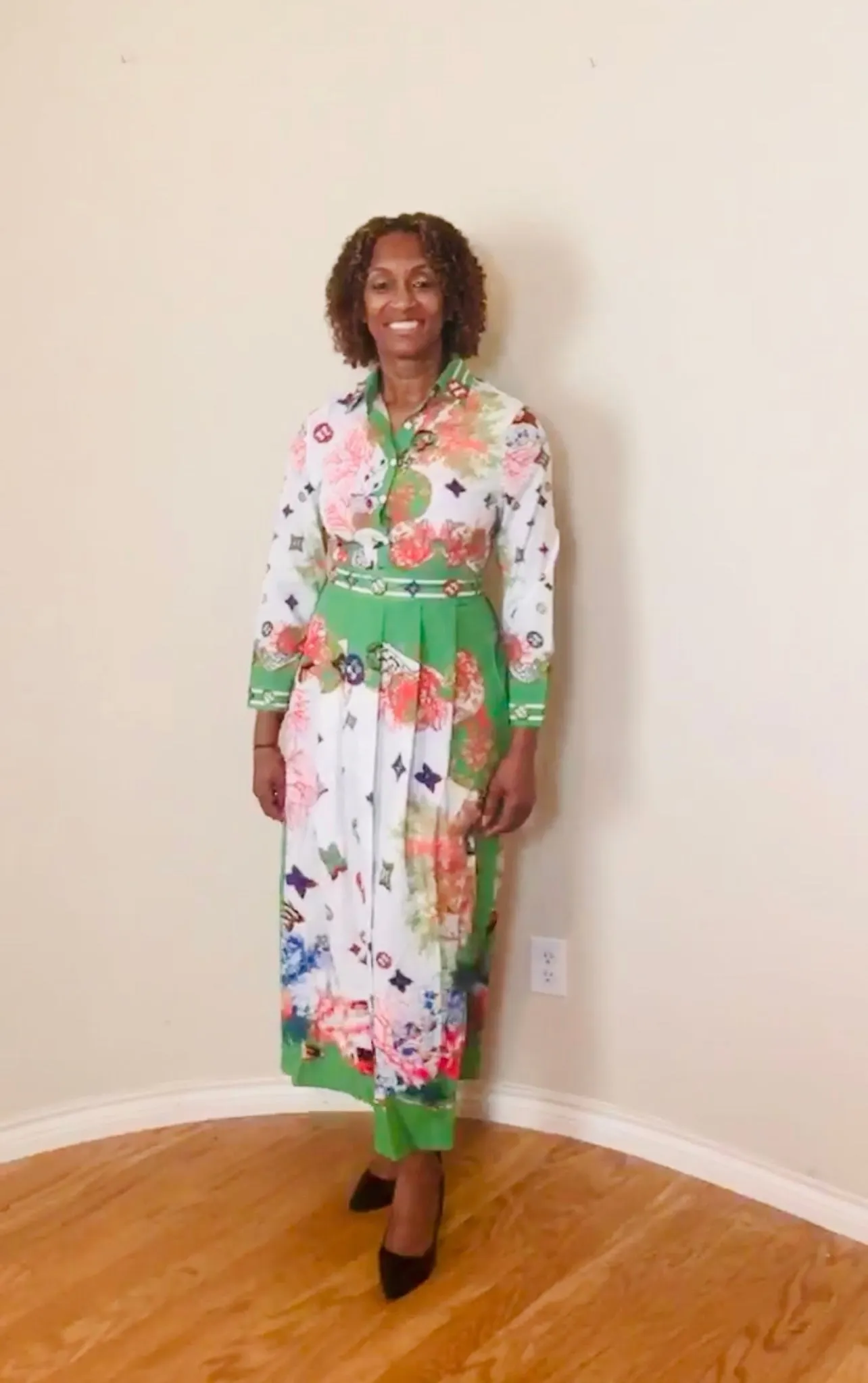 Pleated Print Dress