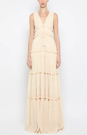 PLEATED TIERED MAXI DRESS