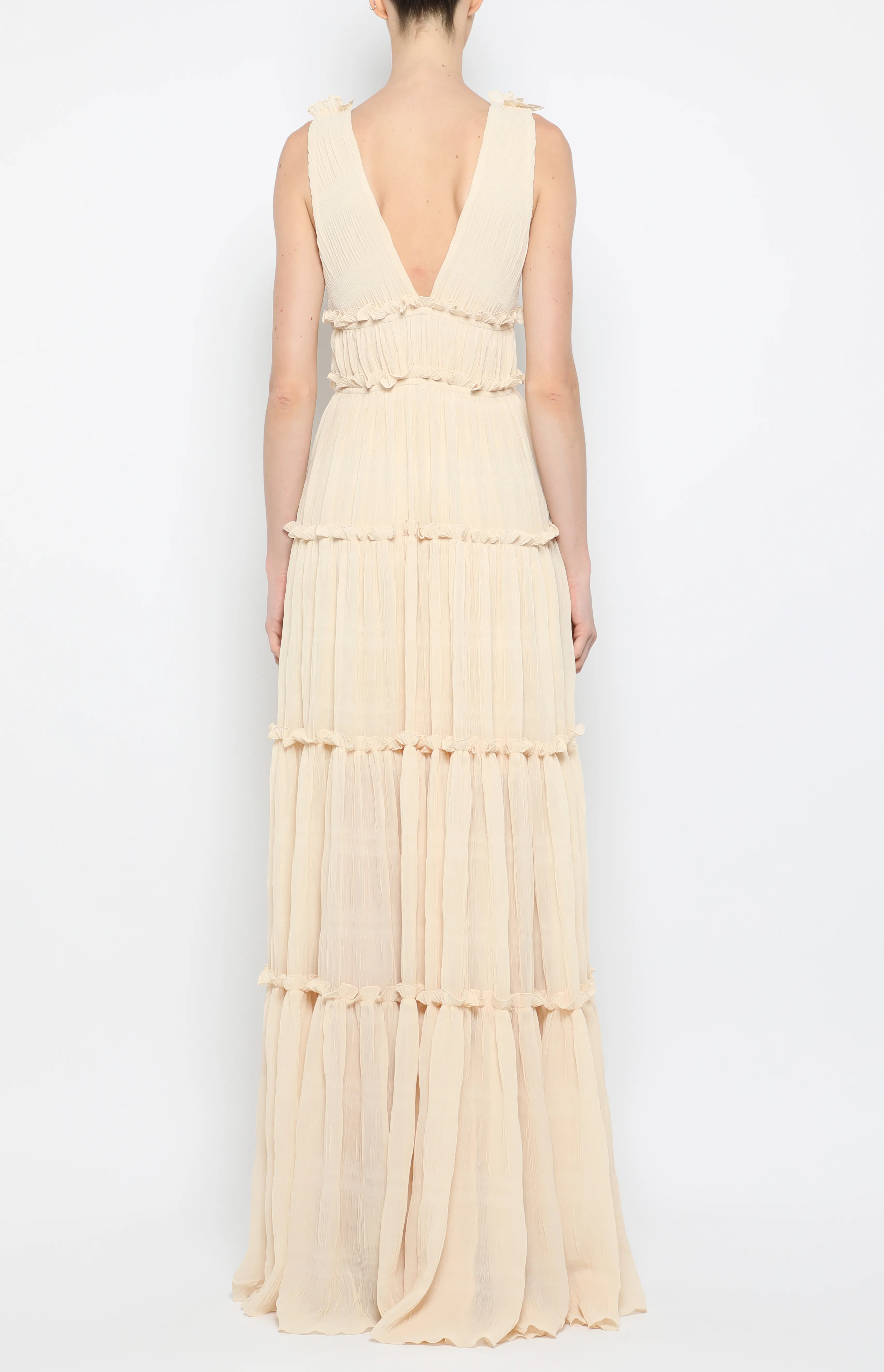 PLEATED TIERED MAXI DRESS