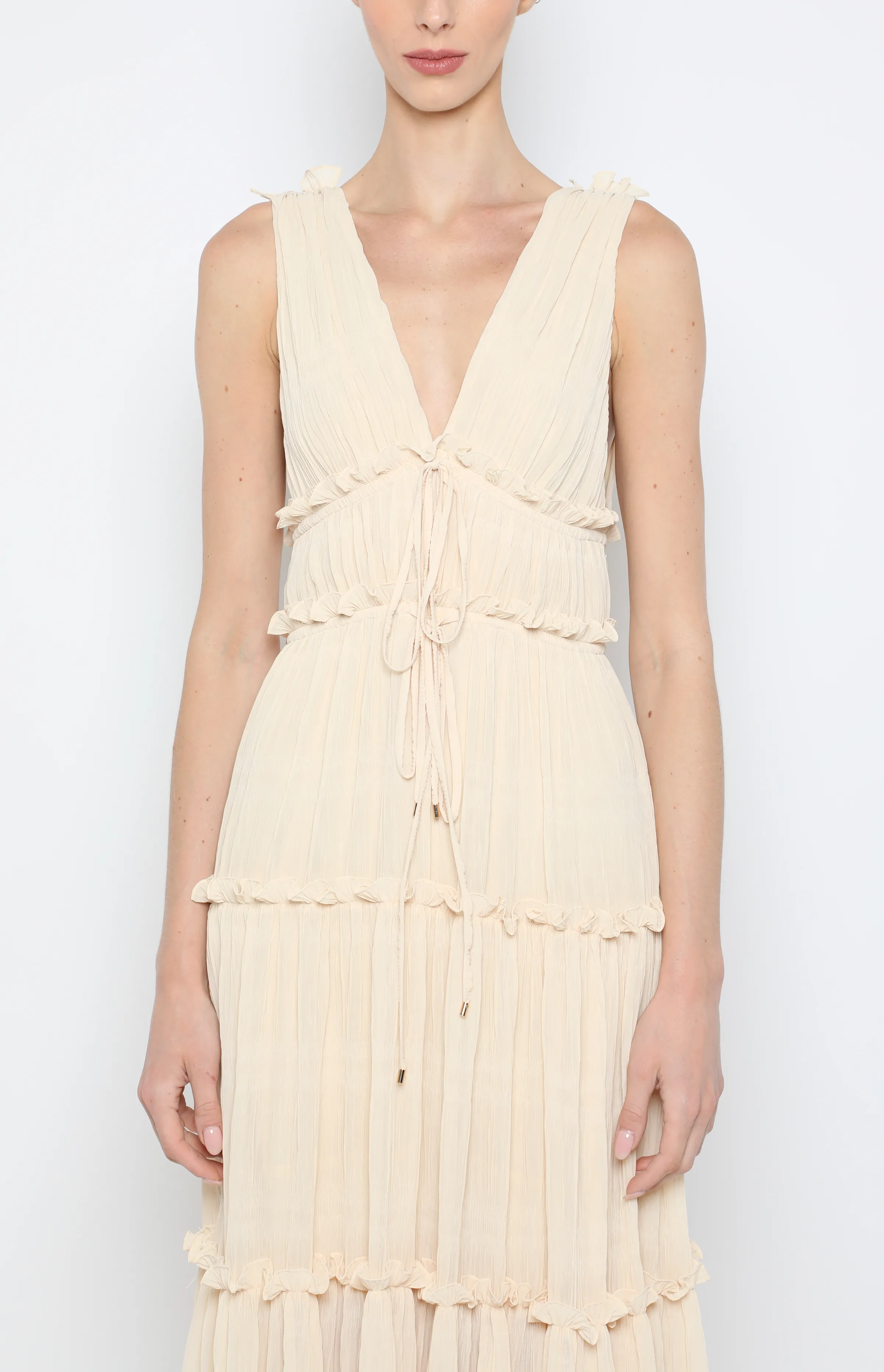 PLEATED TIERED MAXI DRESS