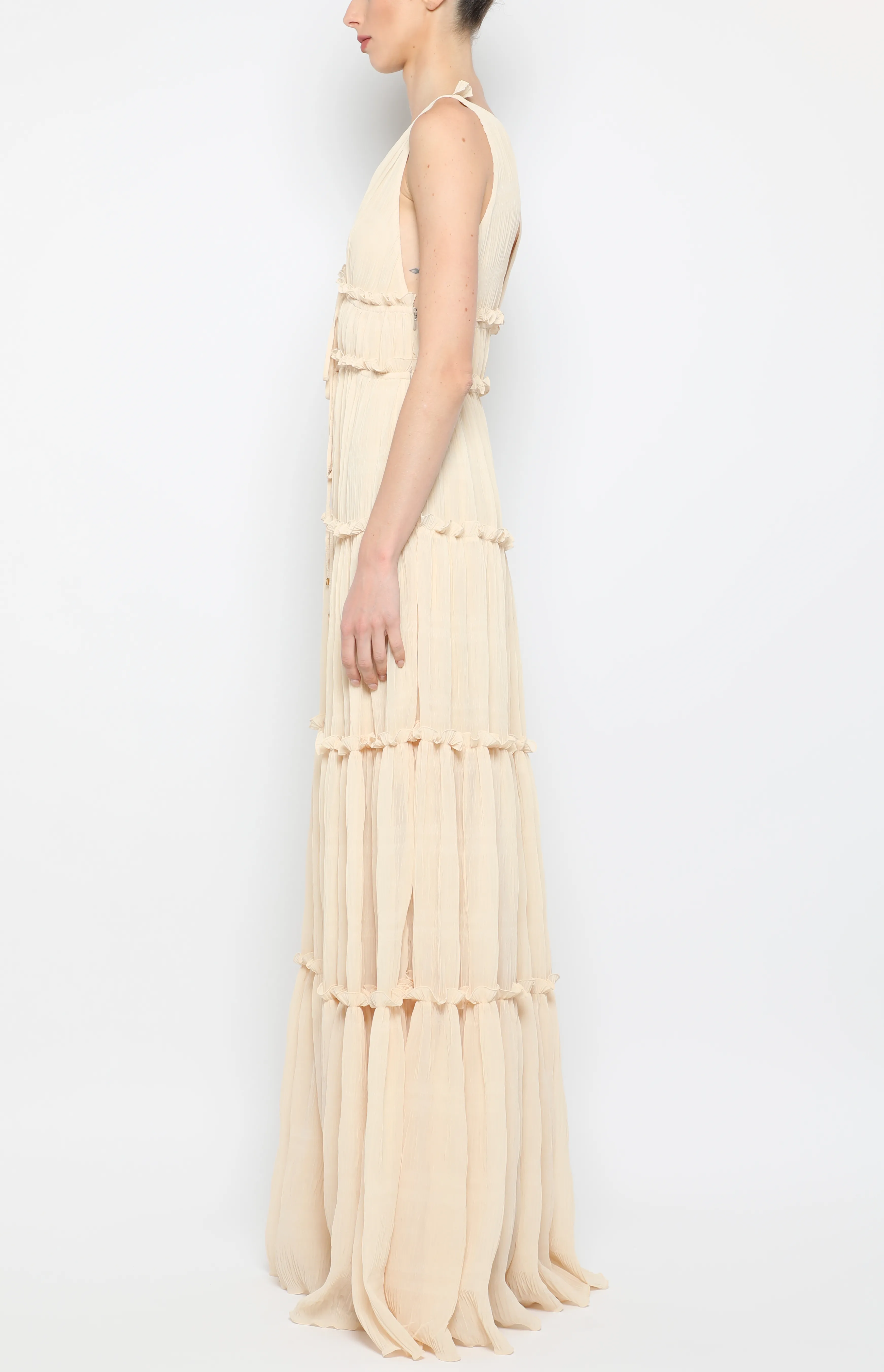 PLEATED TIERED MAXI DRESS