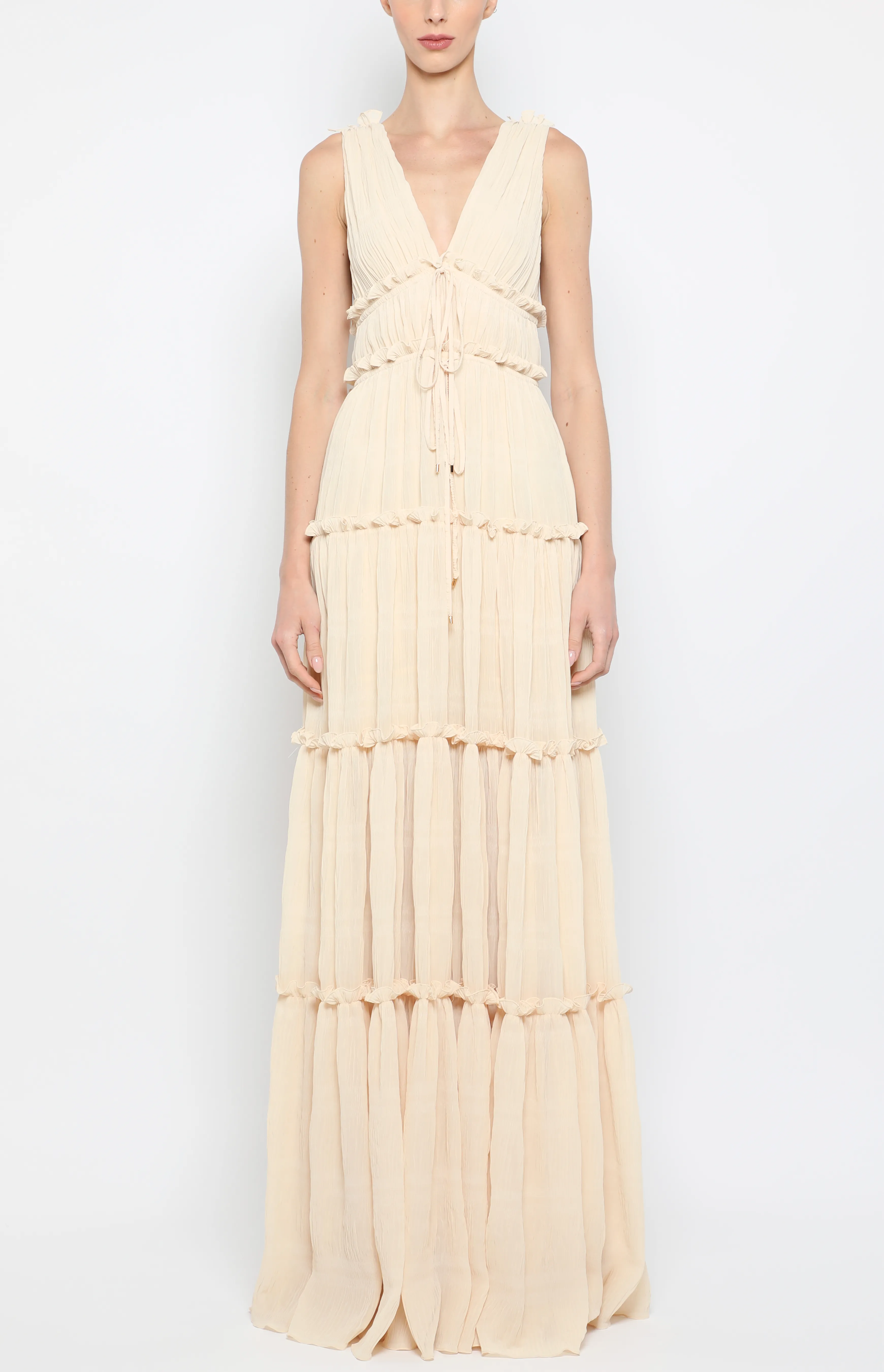 PLEATED TIERED MAXI DRESS