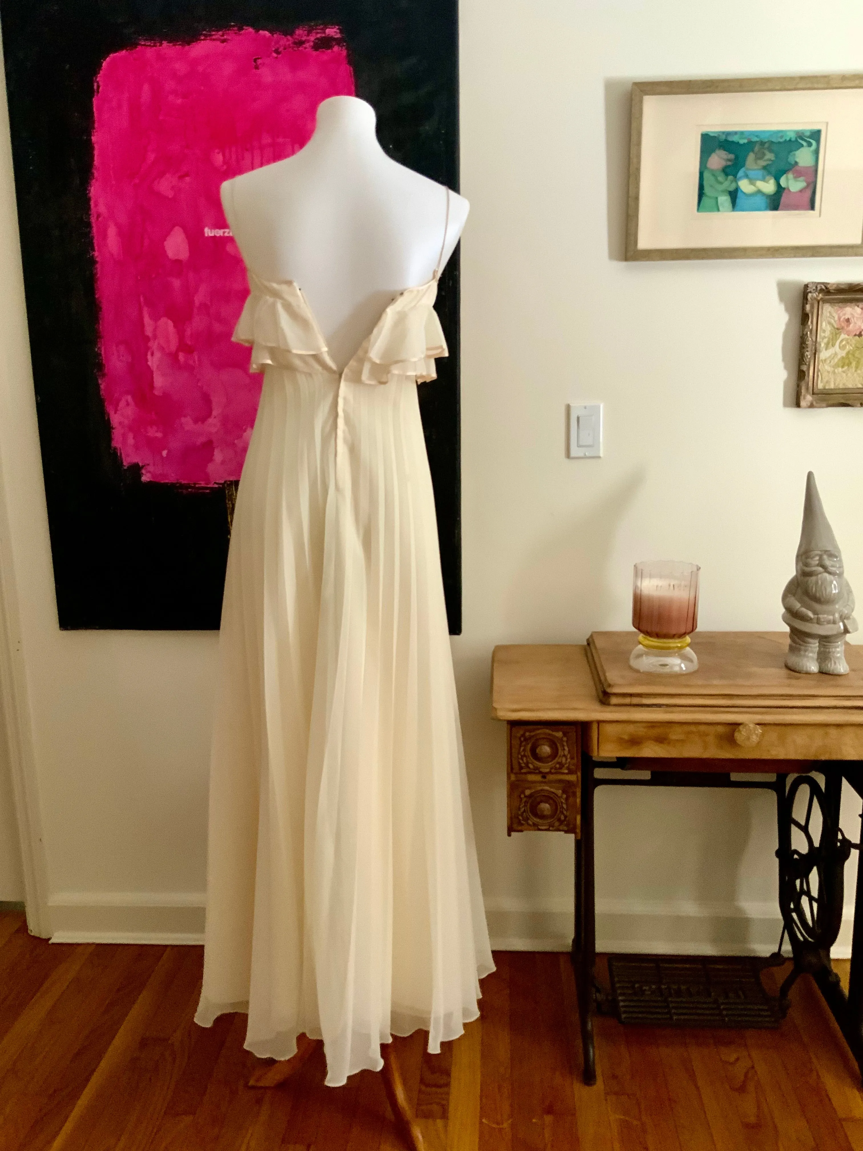 Pleated Wedding Dress - 70s