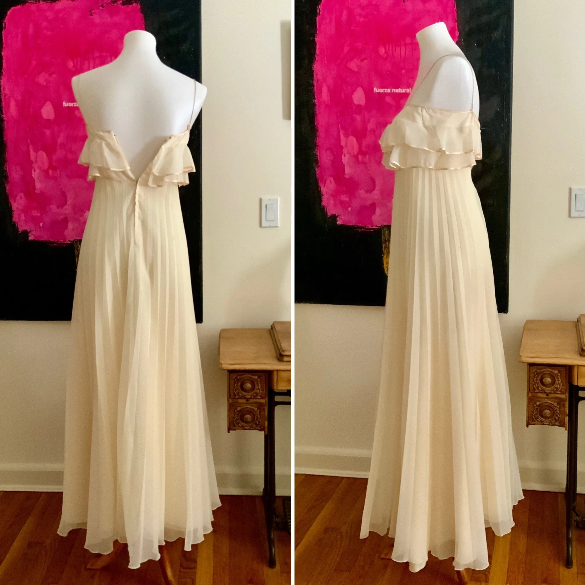 Pleated Wedding Dress - 70s