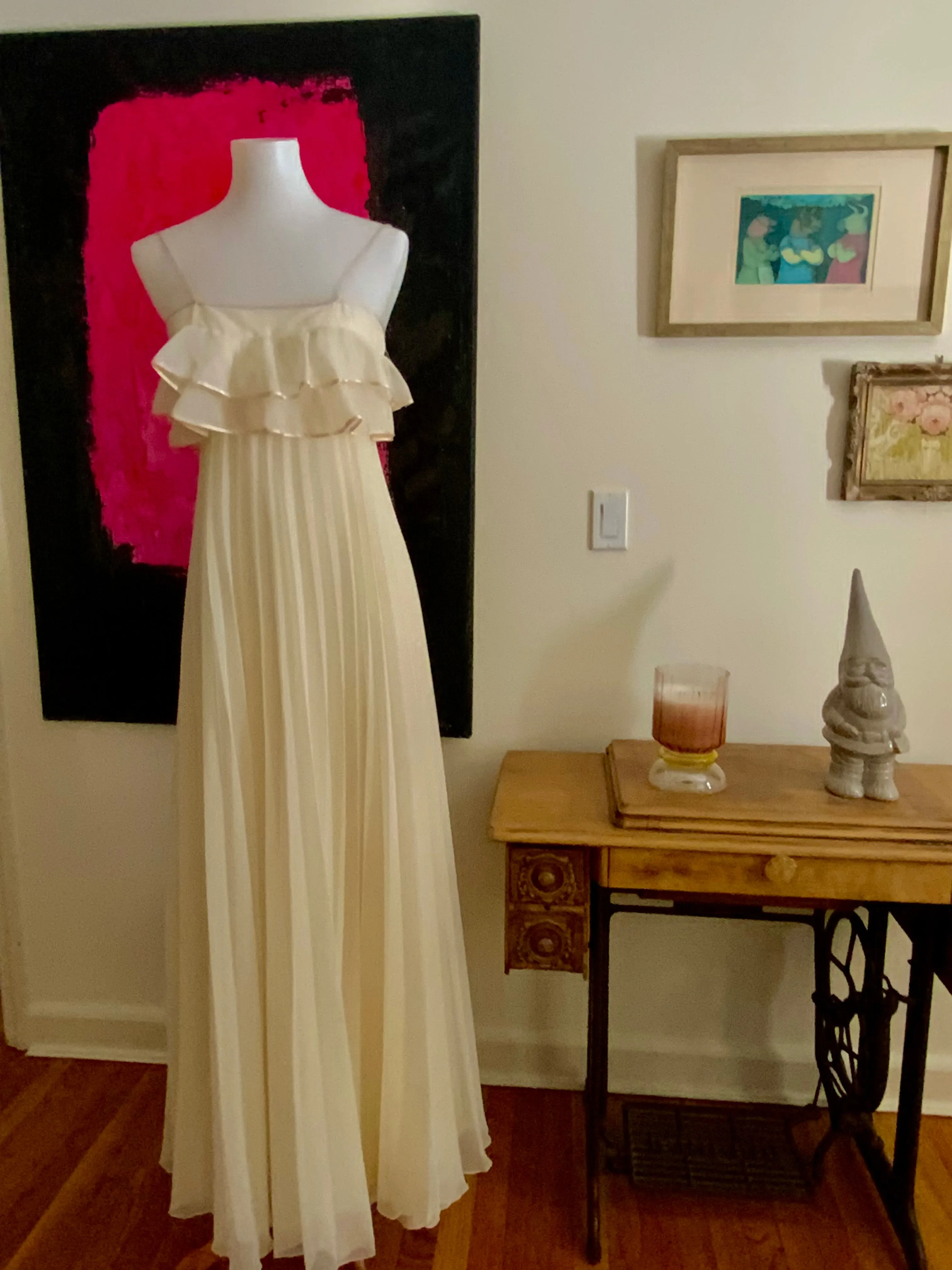 Pleated Wedding Dress - 70s
