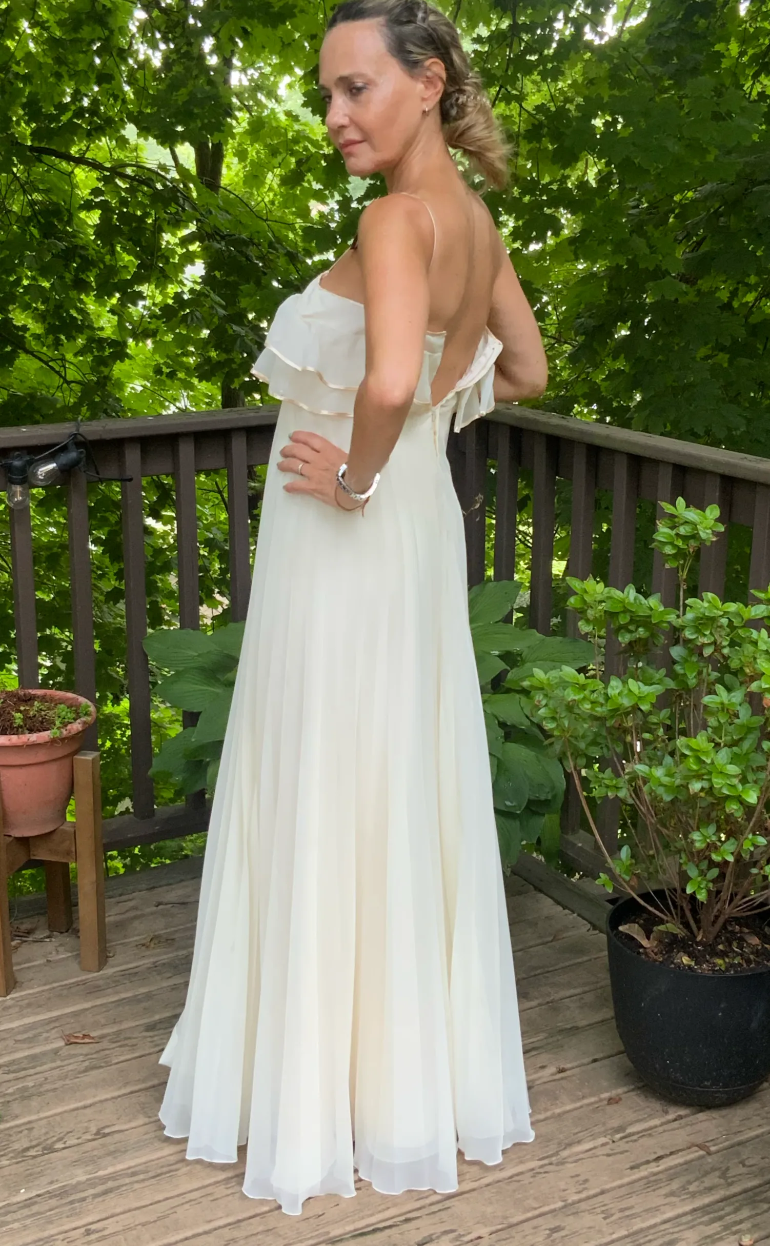 Pleated Wedding Dress - 70s