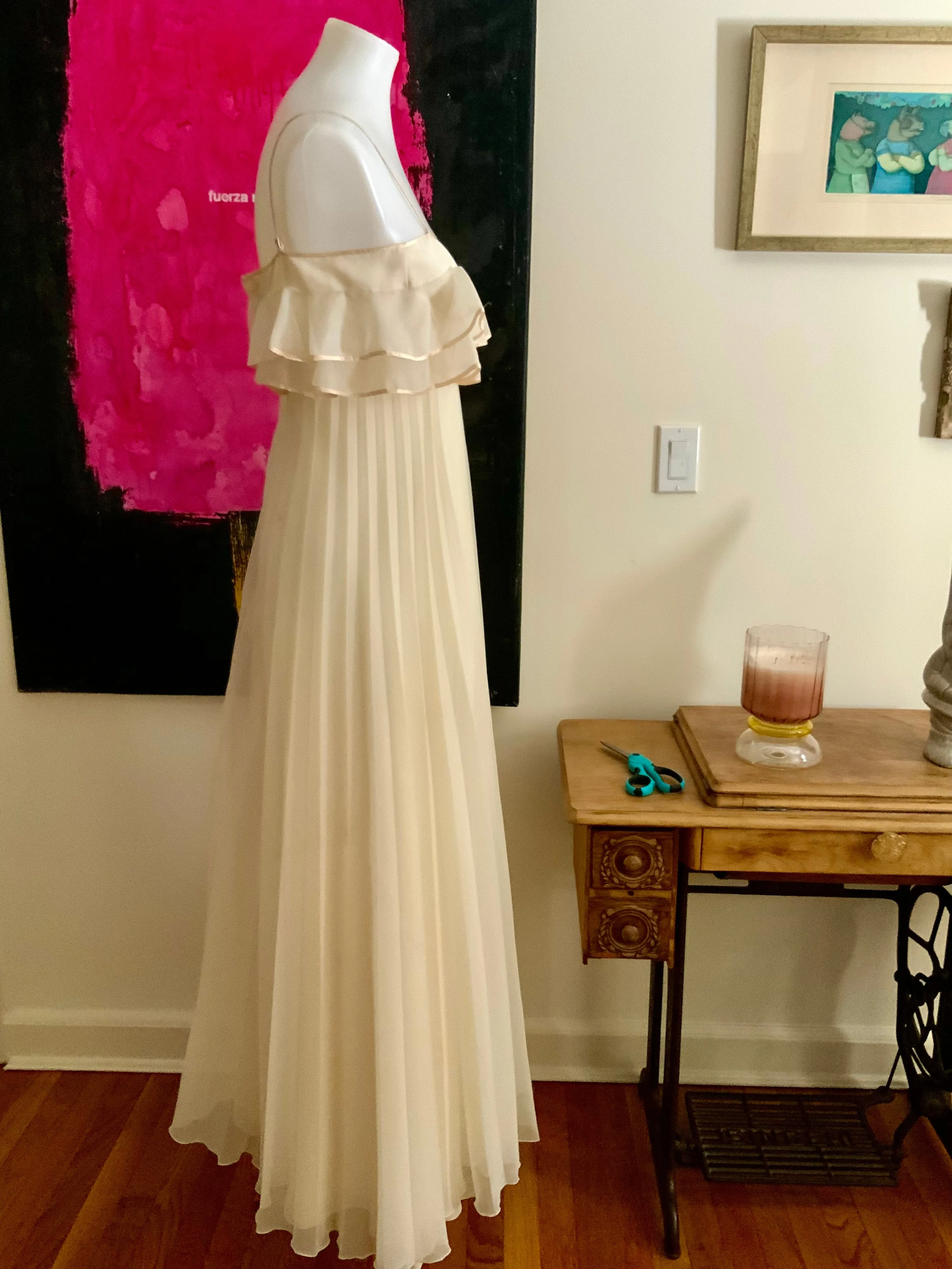 Pleated Wedding Dress - 70s