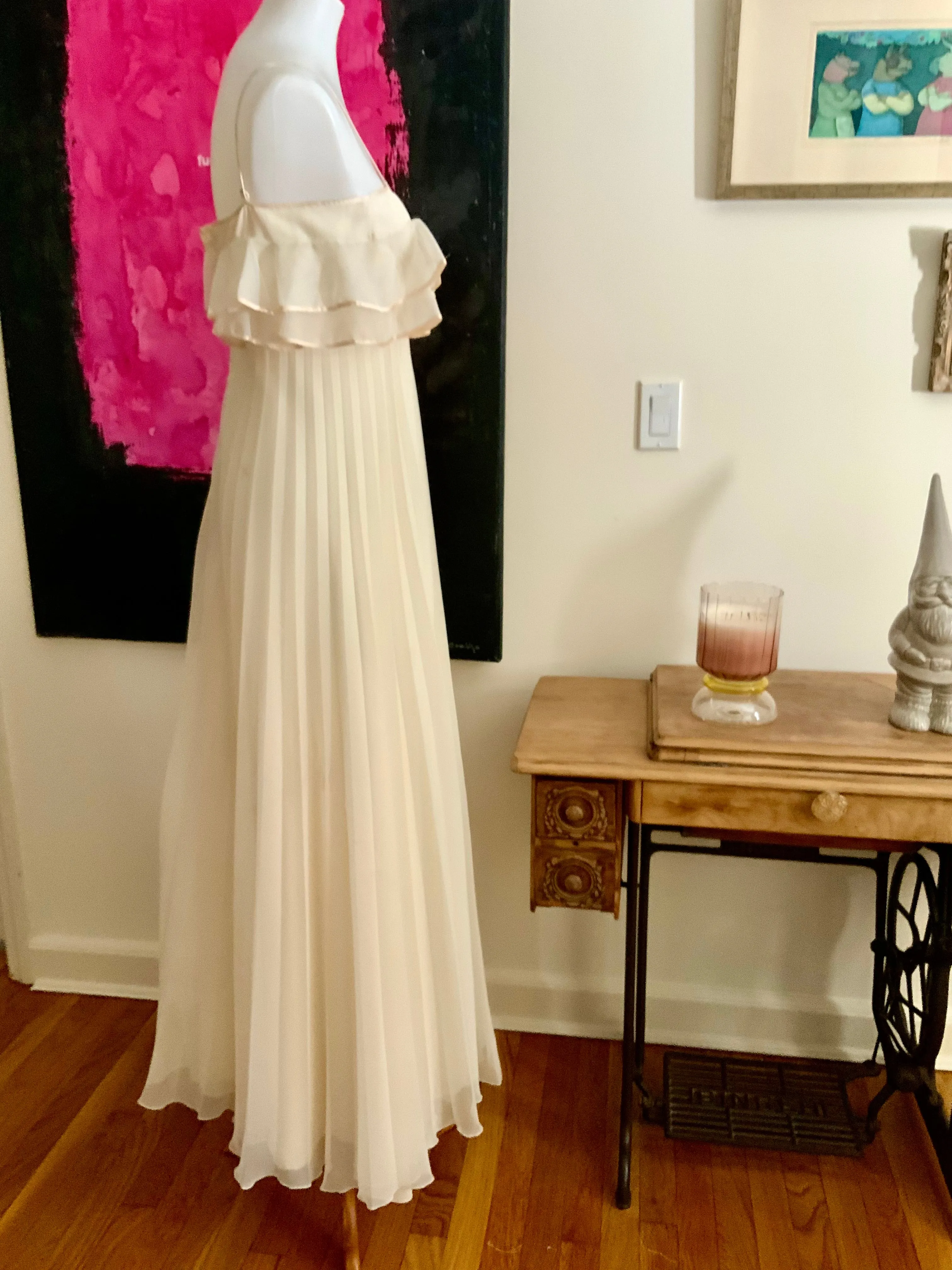 Pleated Wedding Dress - 70s