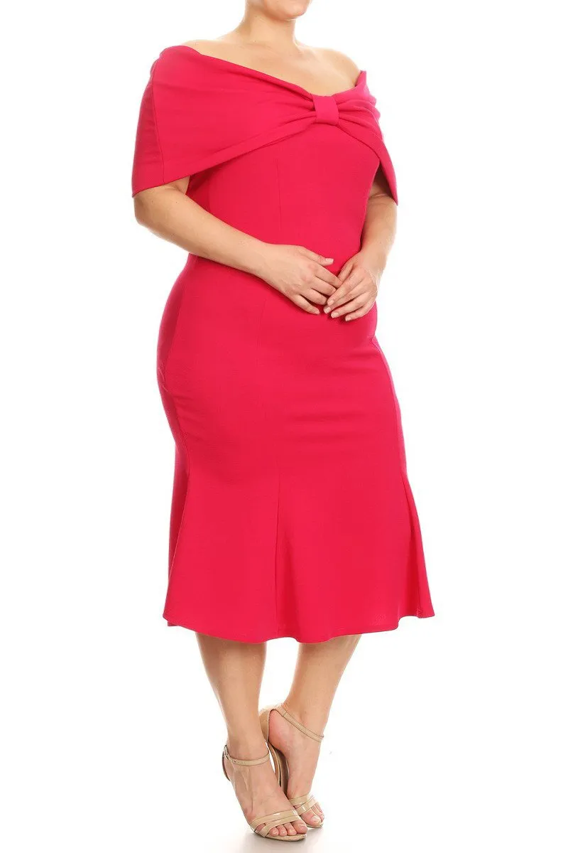 Plus Size Bow Detailed Mermaid Silhouette Dress