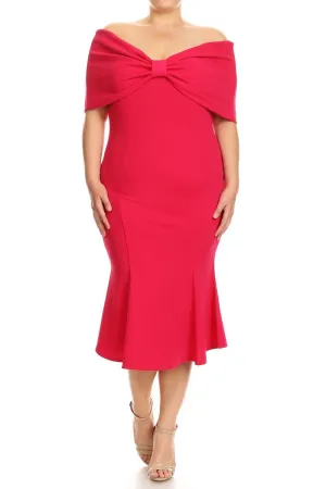 Plus Size Bow Detailed Mermaid Silhouette Dress