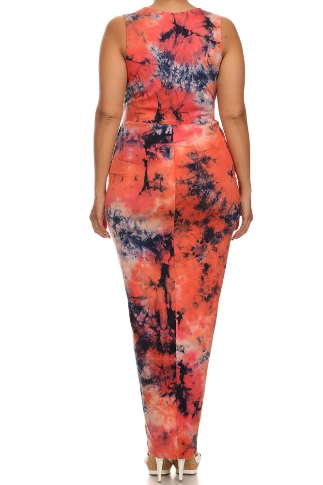 Plus Size Dancing On Clouds Tie Dye Orange Maxi Dress