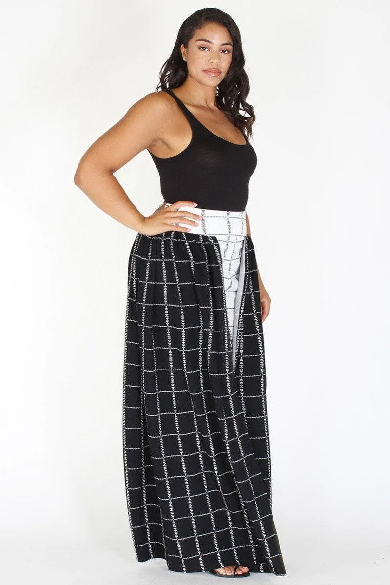 Plus Size Mod Style Grid Layered Wide Leg Pants