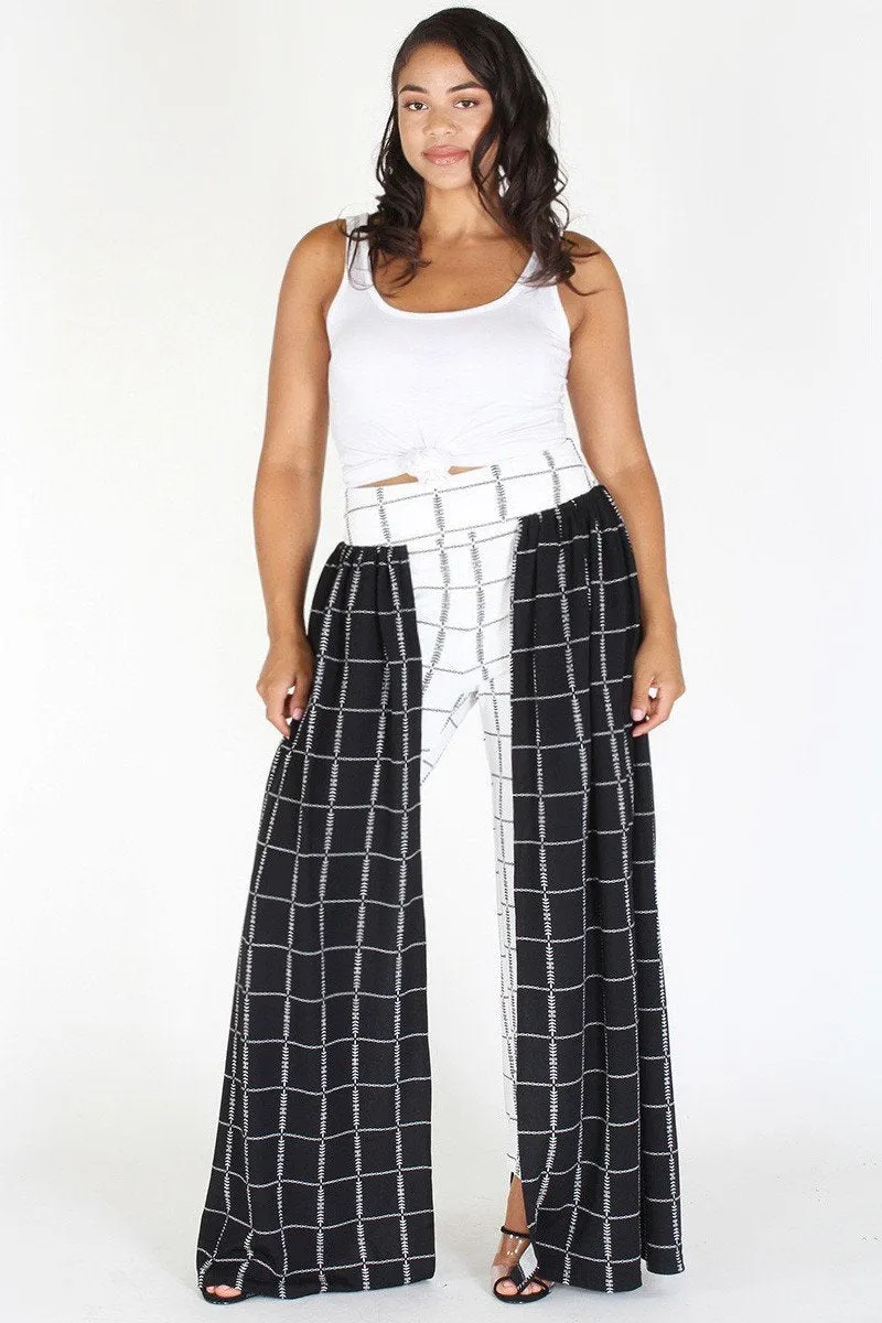 Plus Size Mod Style Grid Layered Wide Leg Pants