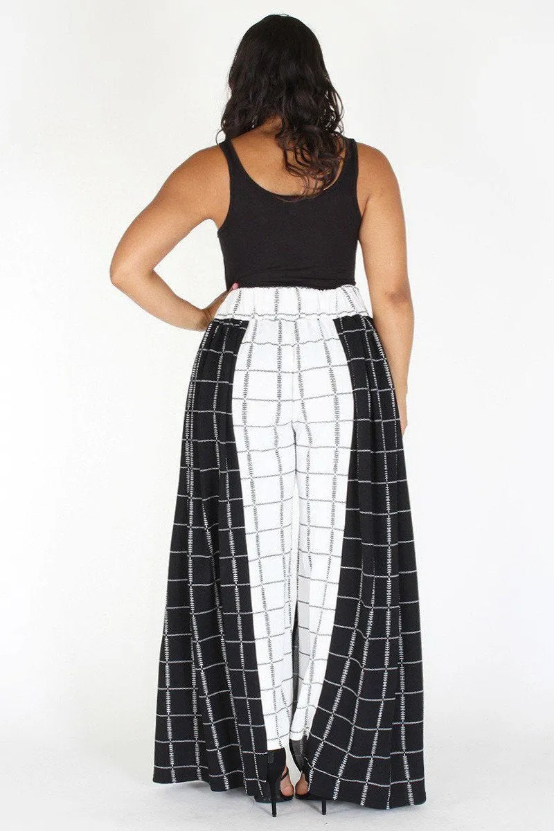 Plus Size Mod Style Grid Layered Wide Leg Pants