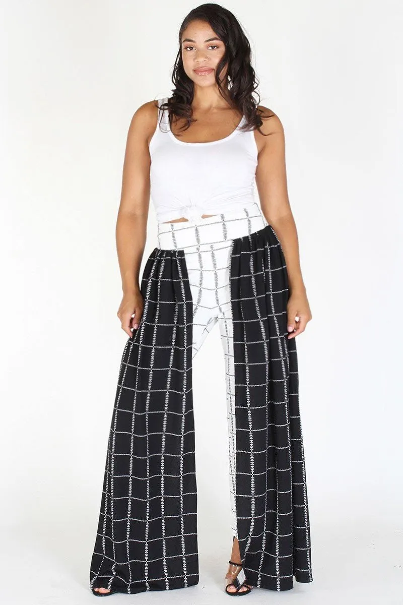 Plus Size Mod Style Grid Layered Wide Leg Pants