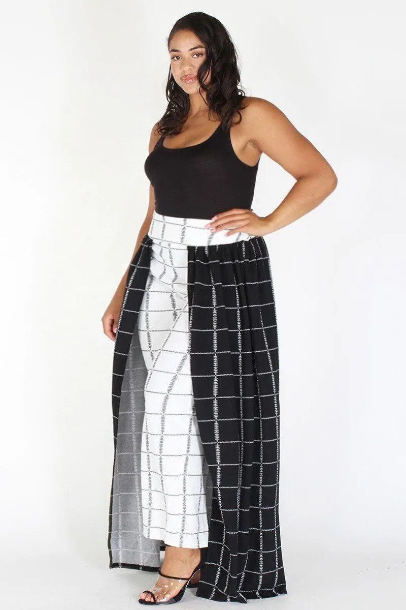 Plus Size Mod Style Grid Layered Wide Leg Pants