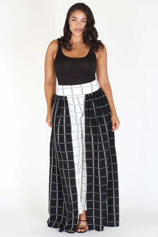 Plus Size Mod Style Grid Layered Wide Leg Pants