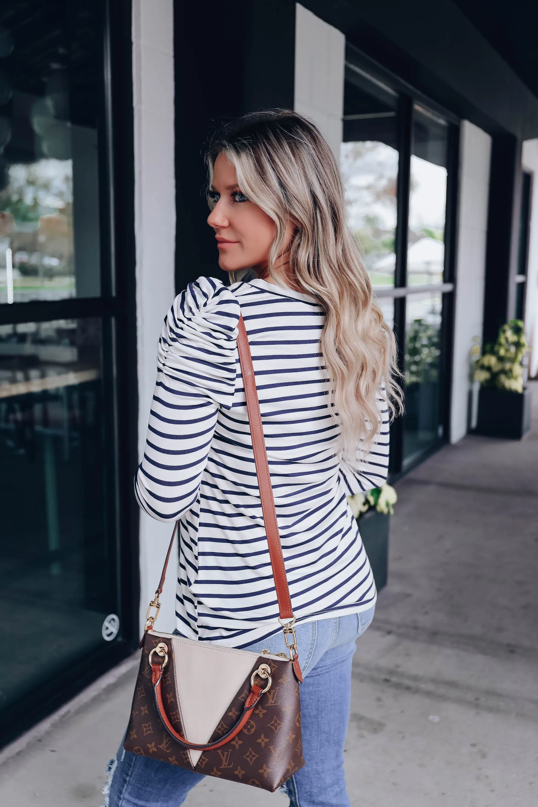 Poised Puff Shoulder Top - White/Navy - WHS