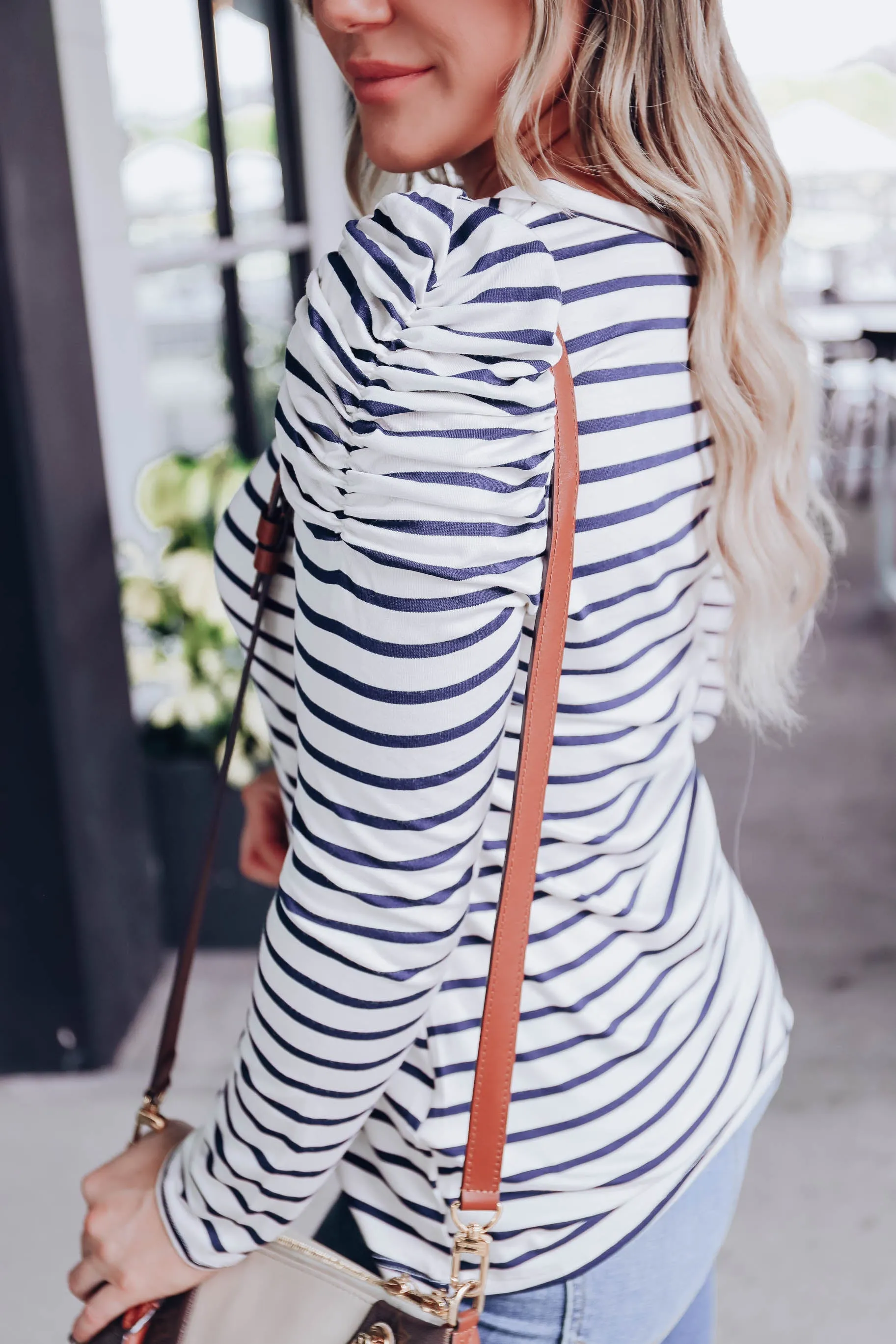 Poised Puff Shoulder Top - White/Navy - WHS