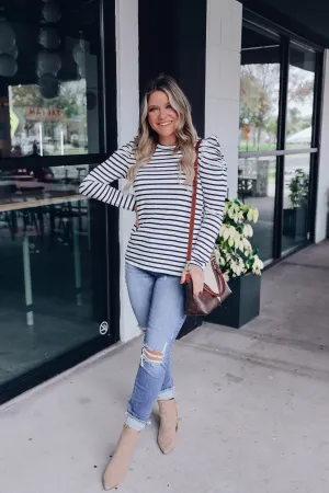 Poised Puff Shoulder Top - White/Navy - WHS