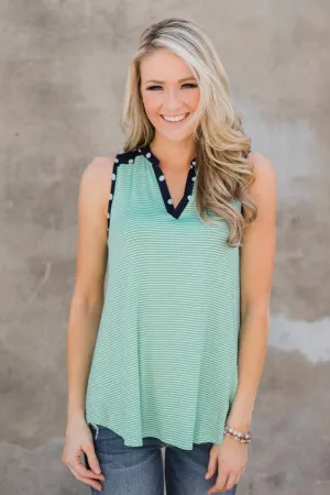 Polka Dot and Stripes Tank Top- Mint & Navy